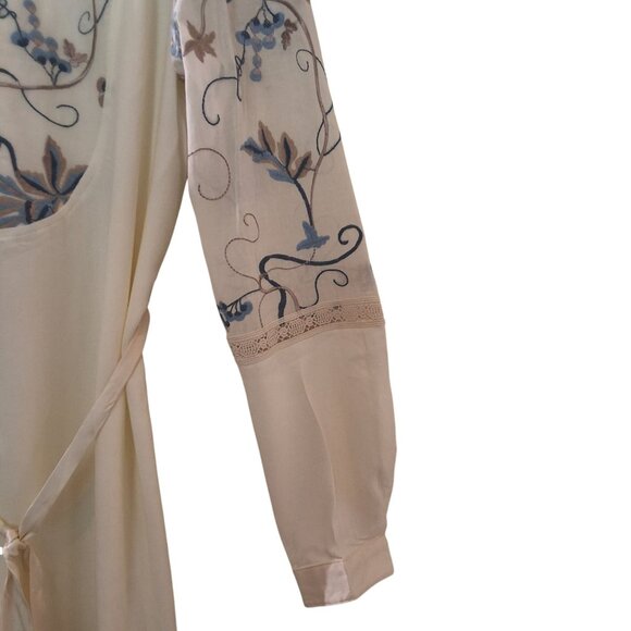 Anthropologie Timy Amarante Embroidered Shirt Dress W/ Metallic Gold Lace & Pear - Picture 7 of 11
